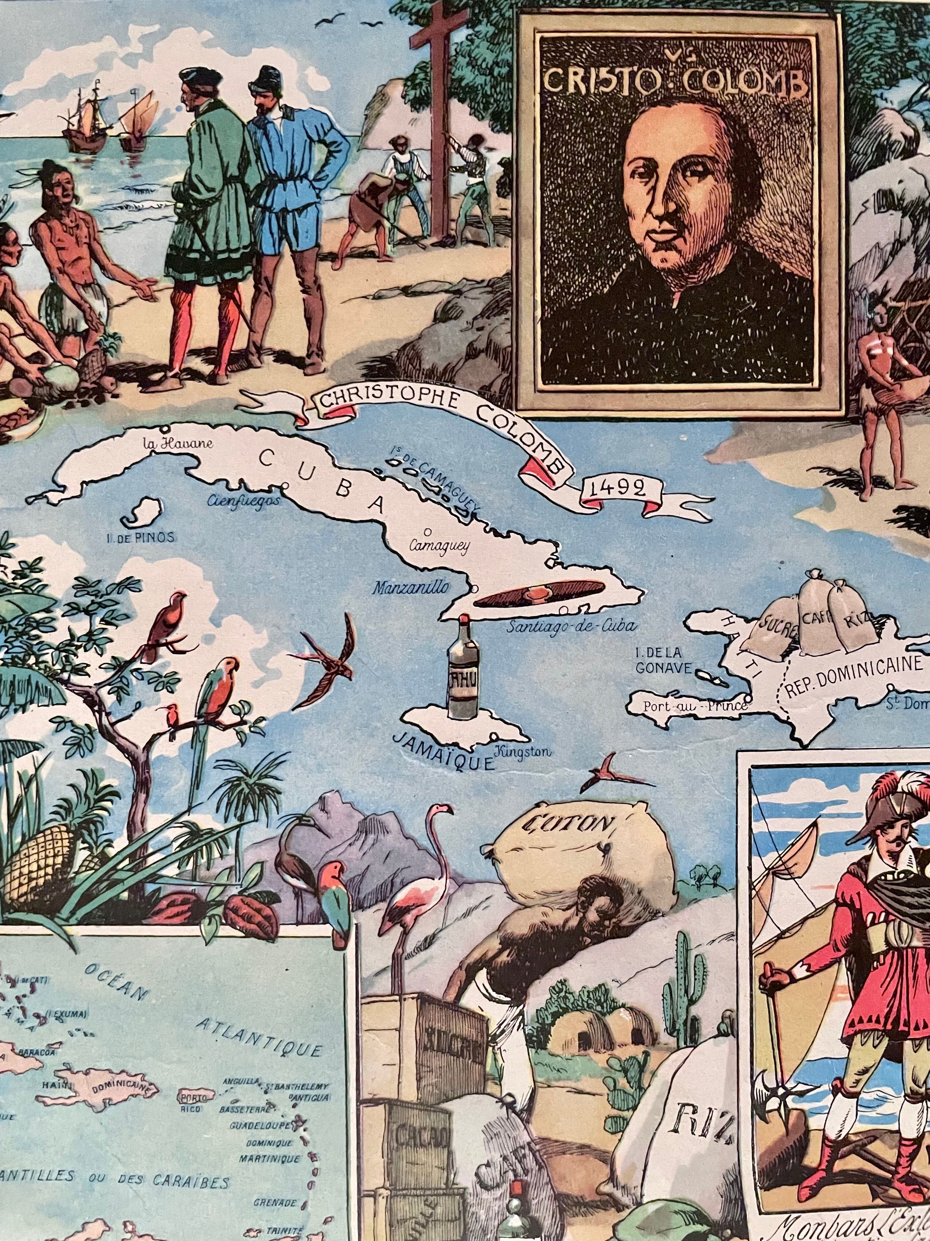 Old poster map of the West Indies 1948 - JP Pinchon