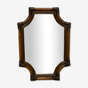Miroir osier tressé et bois rotin vintage déco rétro grand format