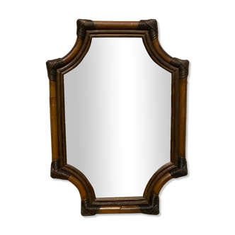 Miroir osier tressé et bois rotin vintage déco rétro grand format