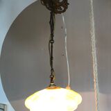 Orange ochre coloured antique glass hanging lamp