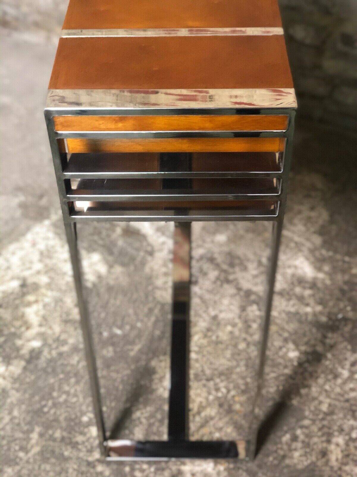 Art Deco style console in dark walnut rubber tree and chrome foot