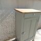 Vintage Parisian cupboard with 1 door, 1 drawer, reimagined in grey-green.