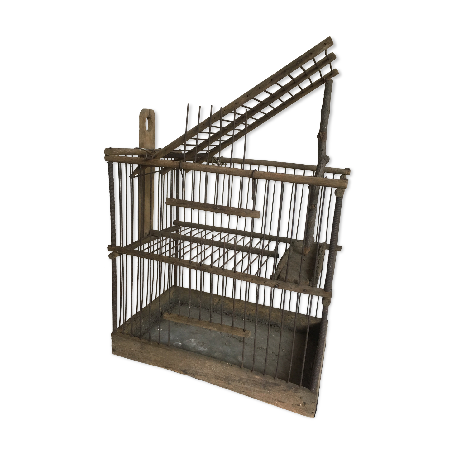 Garden bird cage 19th in zinc and wood