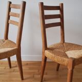 Pair of straw wood chairs