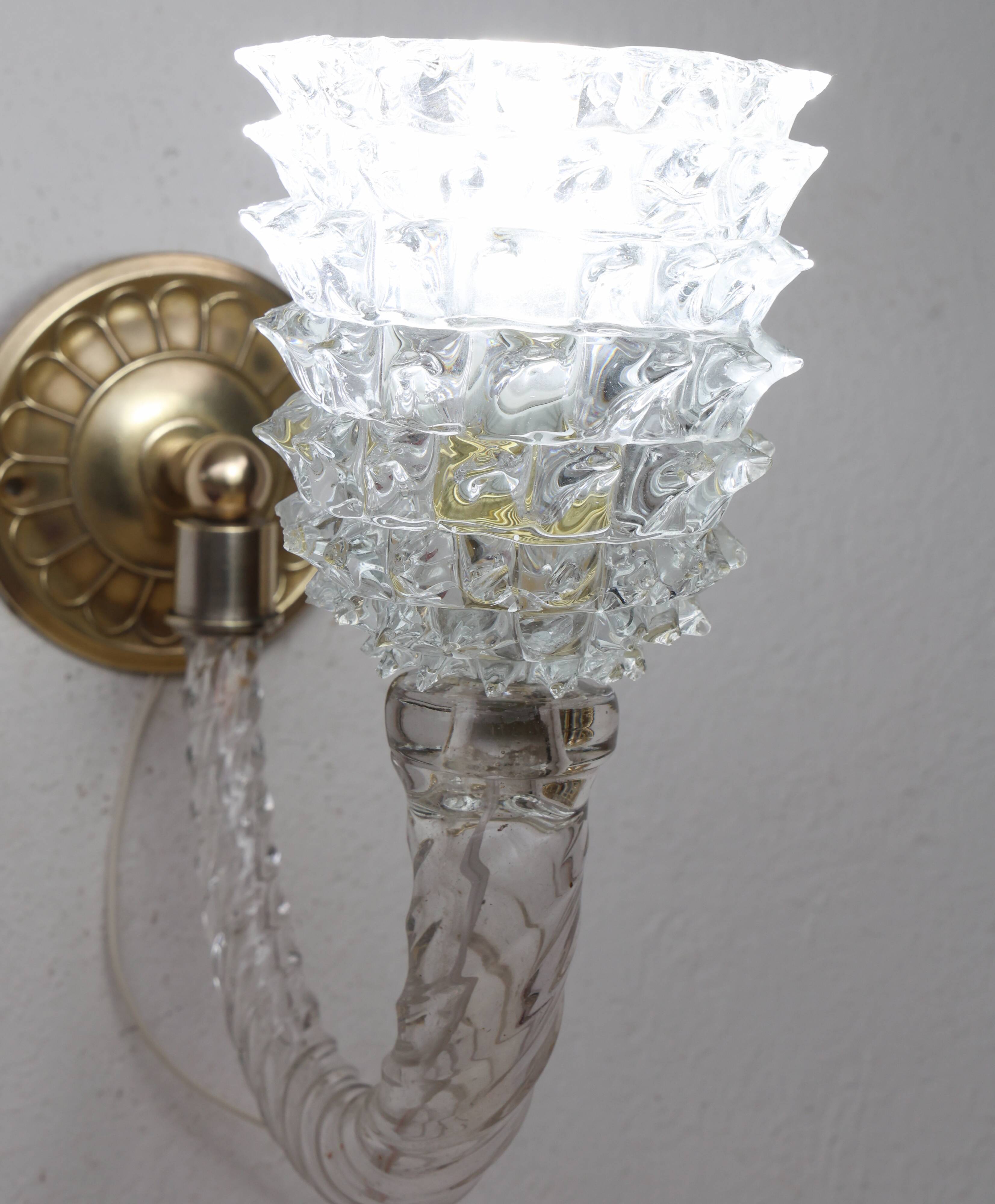 Set of 2 Art Deco Wall Light in Murano Rostrato Glass by Barovier e Toso, 1