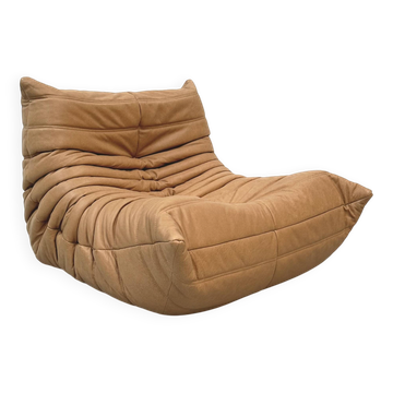 Togo chair in camel leather attributed to Michel Ducaroy for Ligne Roset.