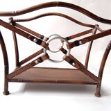 1950s metal magazine rack with imitation leather and bamboo