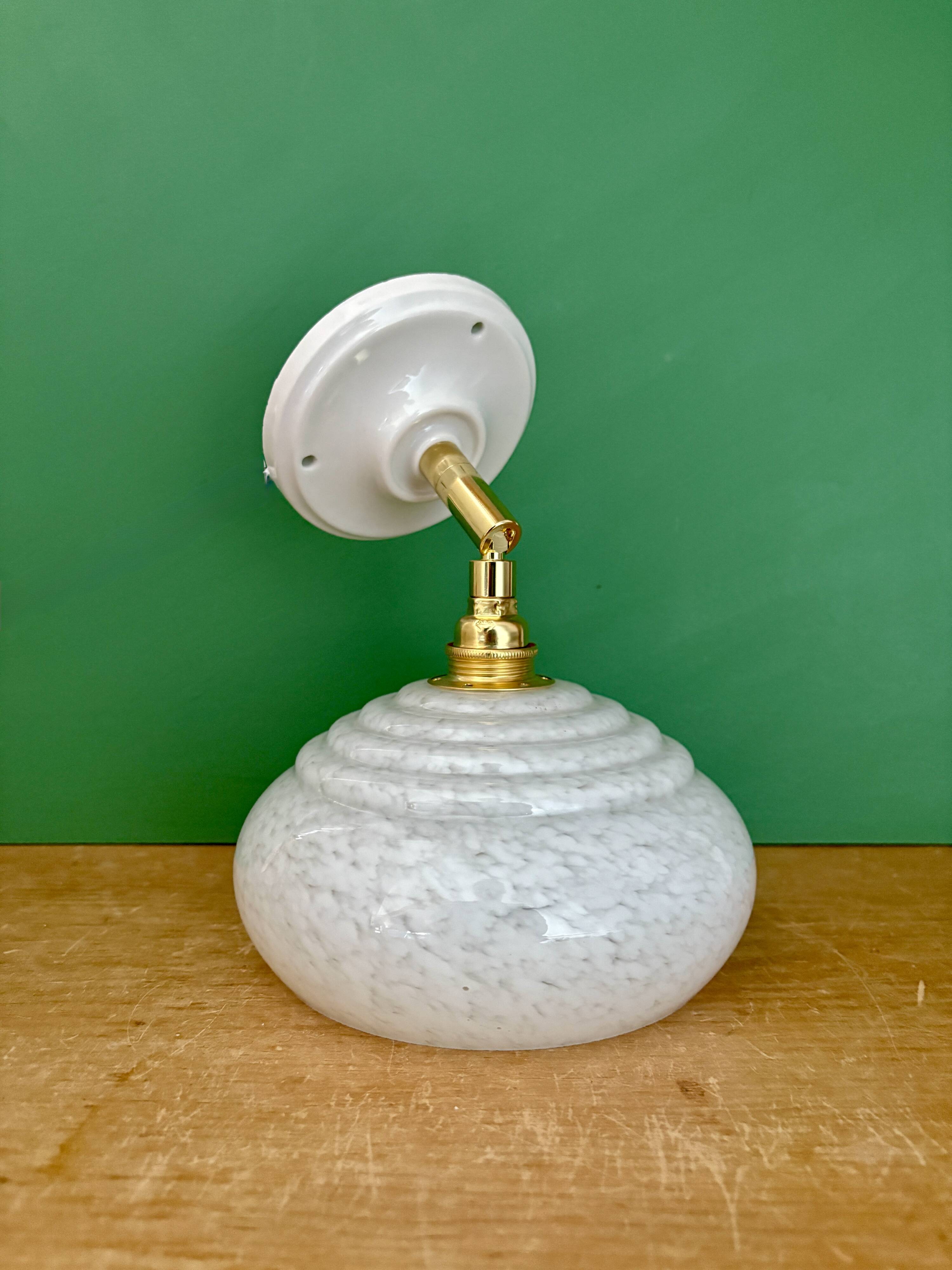 Vintage Clichy glass wall lamp with white shade