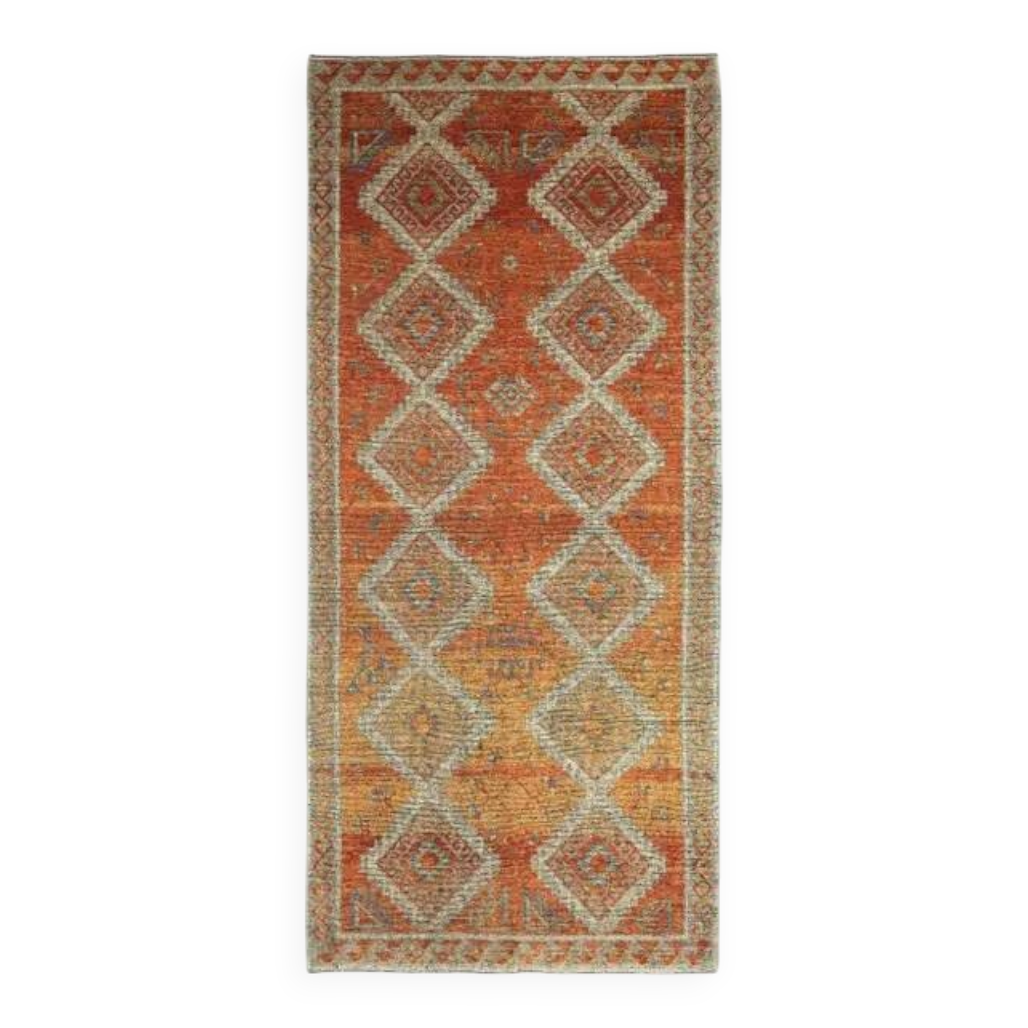 Vintage Turkish Hand-Knotted Wool Cotton Orange Area Rug 150x333