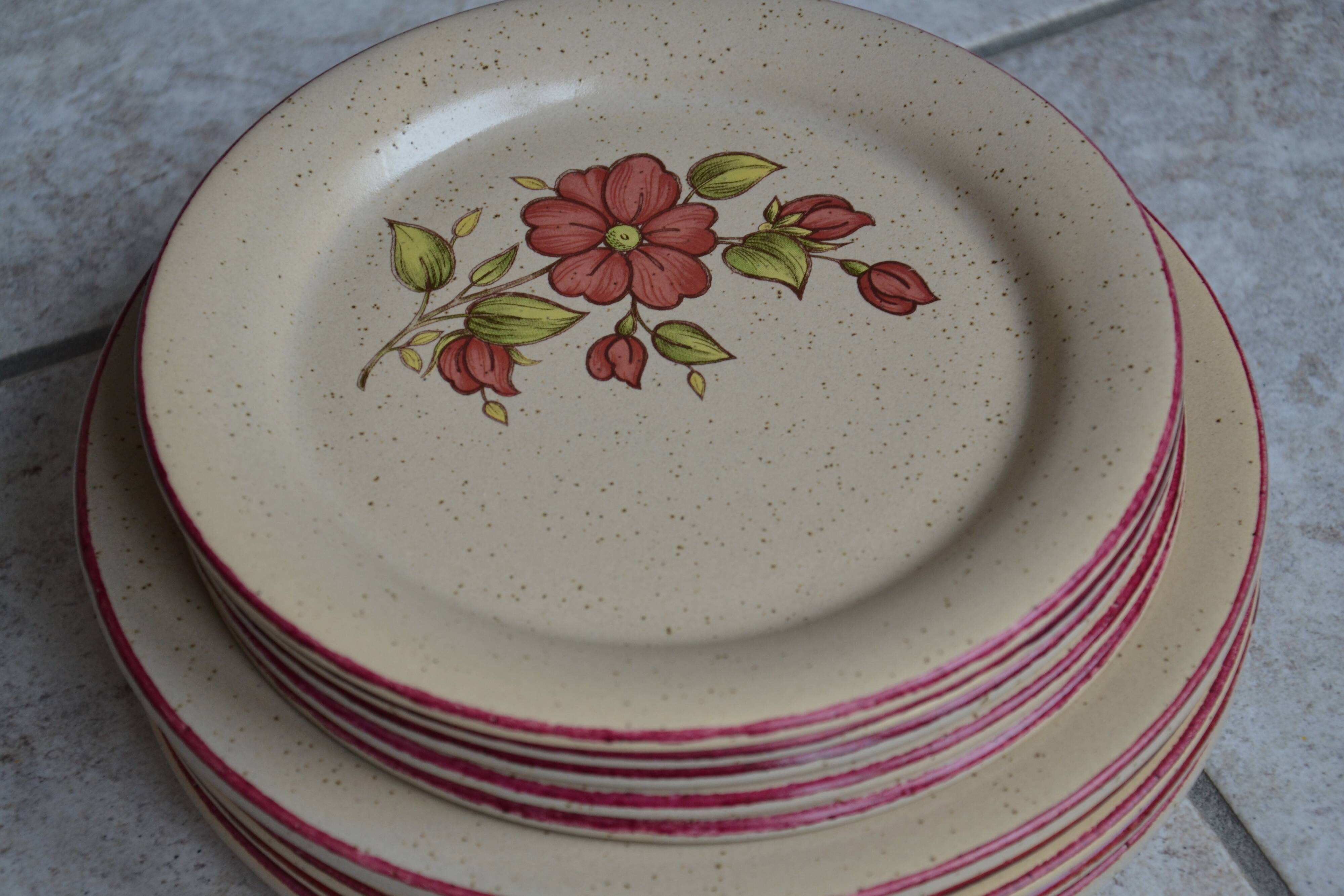 Set of pink earthenware plates Saint-Amand model Charme