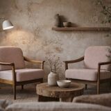 Vintage Mid-Century Modern Wood and Fabric Armchairs from W. Knoll, Set of 2