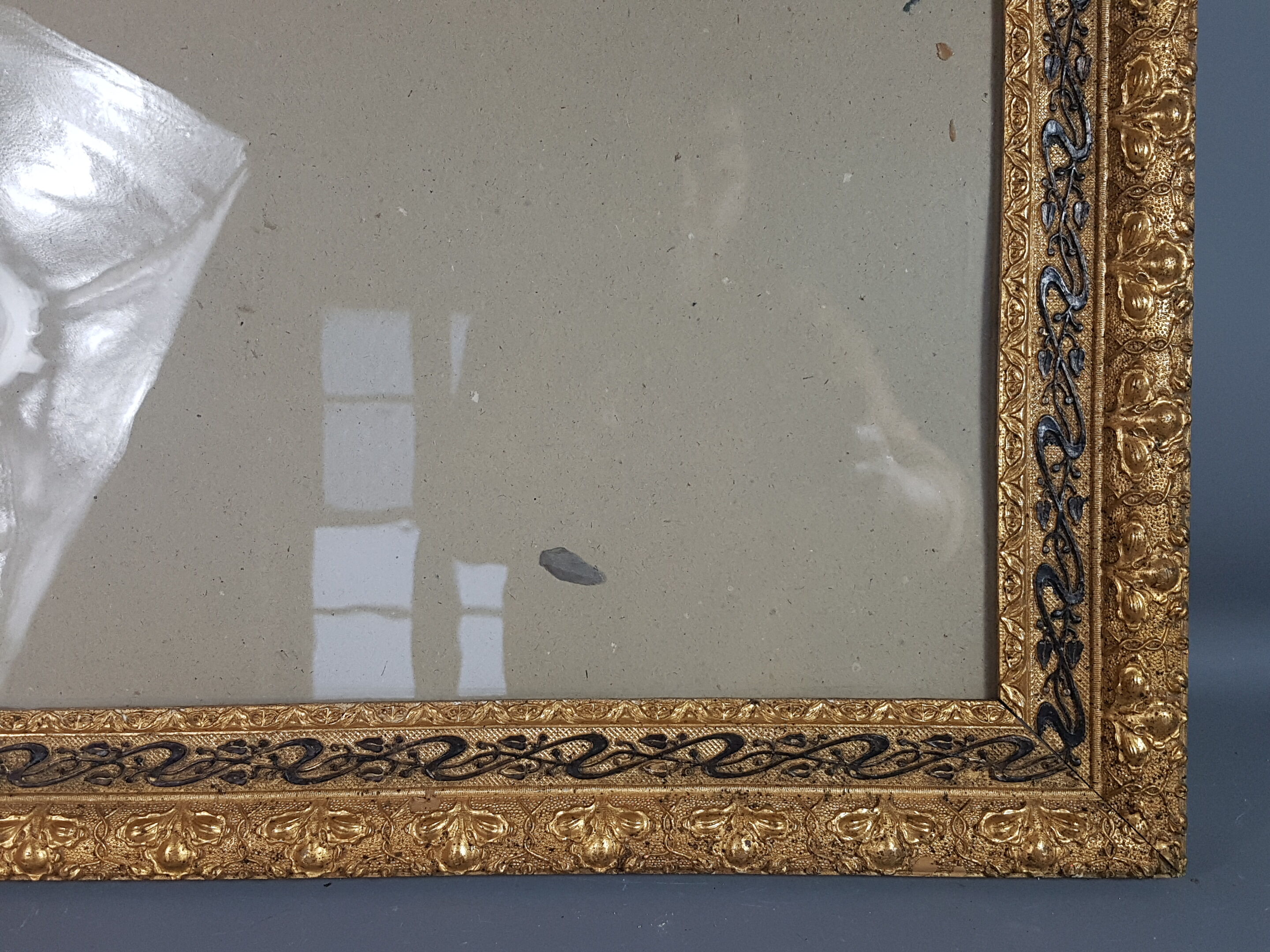 Old frame circa 1900, wood - gilded stucco with leaf - black laqué 53x45 cm leaf 42.5x35 cm SB