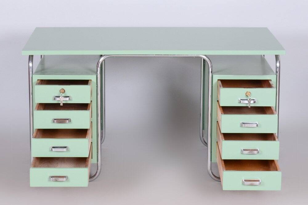 Bauhaus Writing Desk and Chair in Chrome-Plated Steel from Thonet, Czechia, 1930s, Set of 2