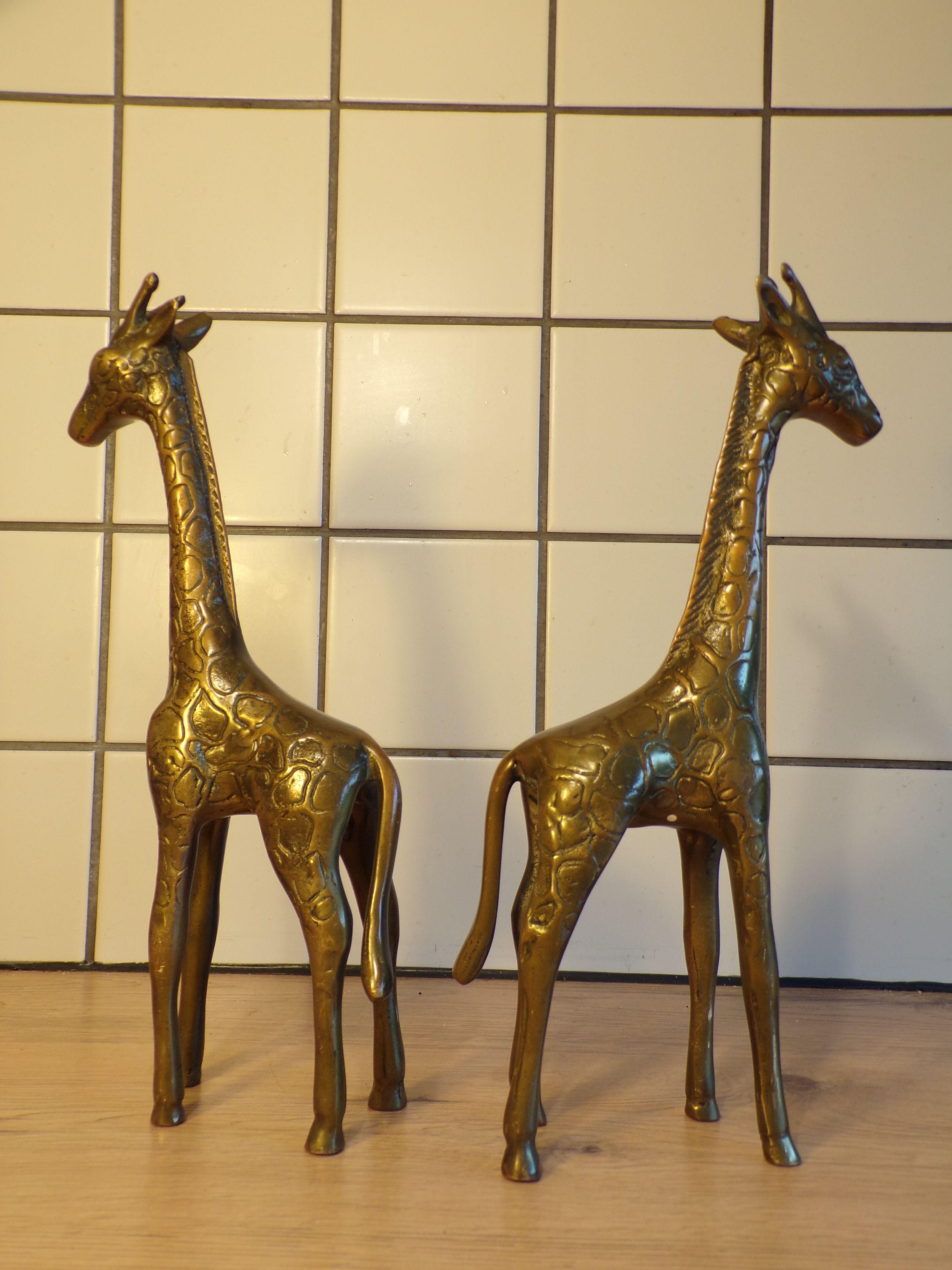 Pair of brass giraffes