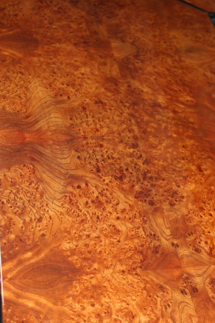 Coffee table, cocktail bar hidden in Elm Magnifier by Paul Michel, 1970 Roche Bobois