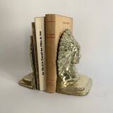 Serre-livres chef indien en laiton massif doré, 1970