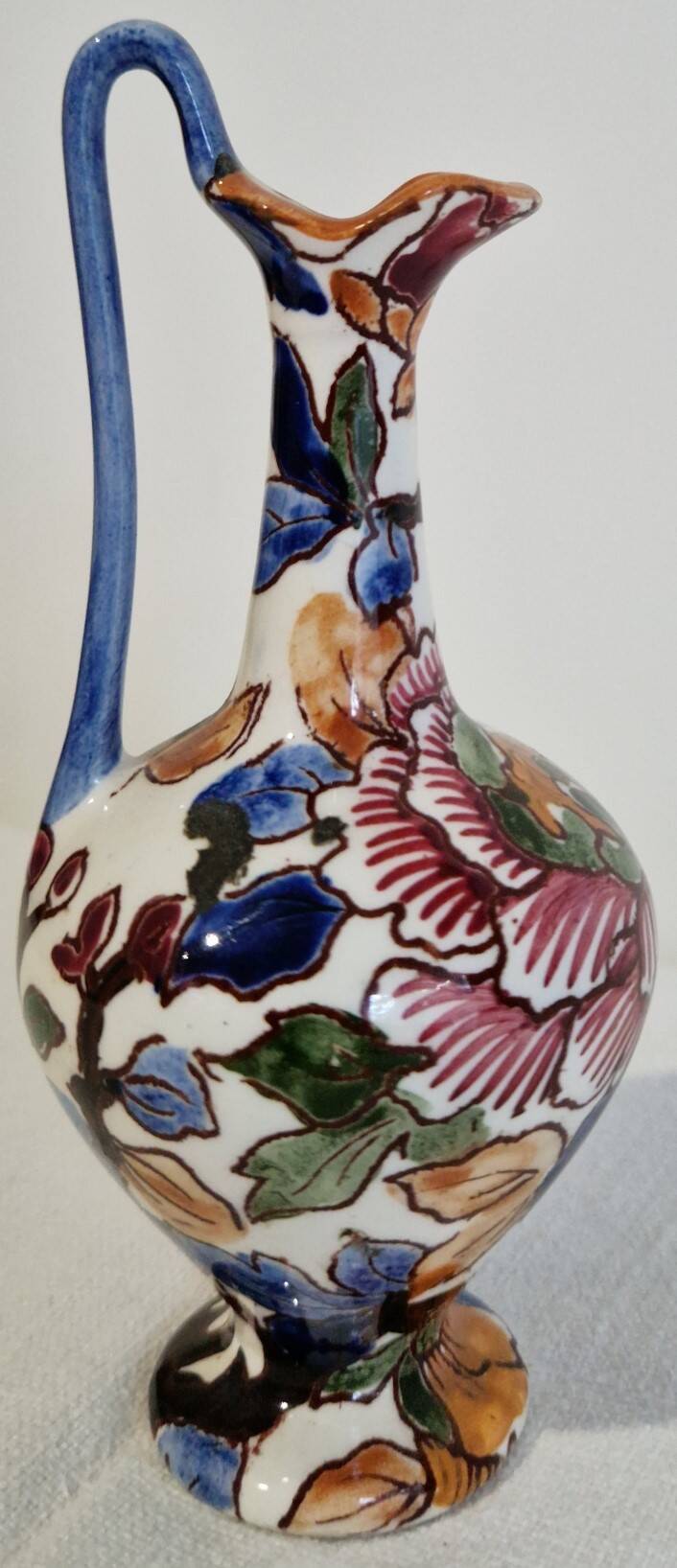 Gien faience miniature jug Renaissance hand-painted Circa 1970