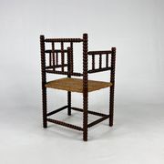 Fauteuil en hêtre teinté et paille de style Jacobéen, 1900s