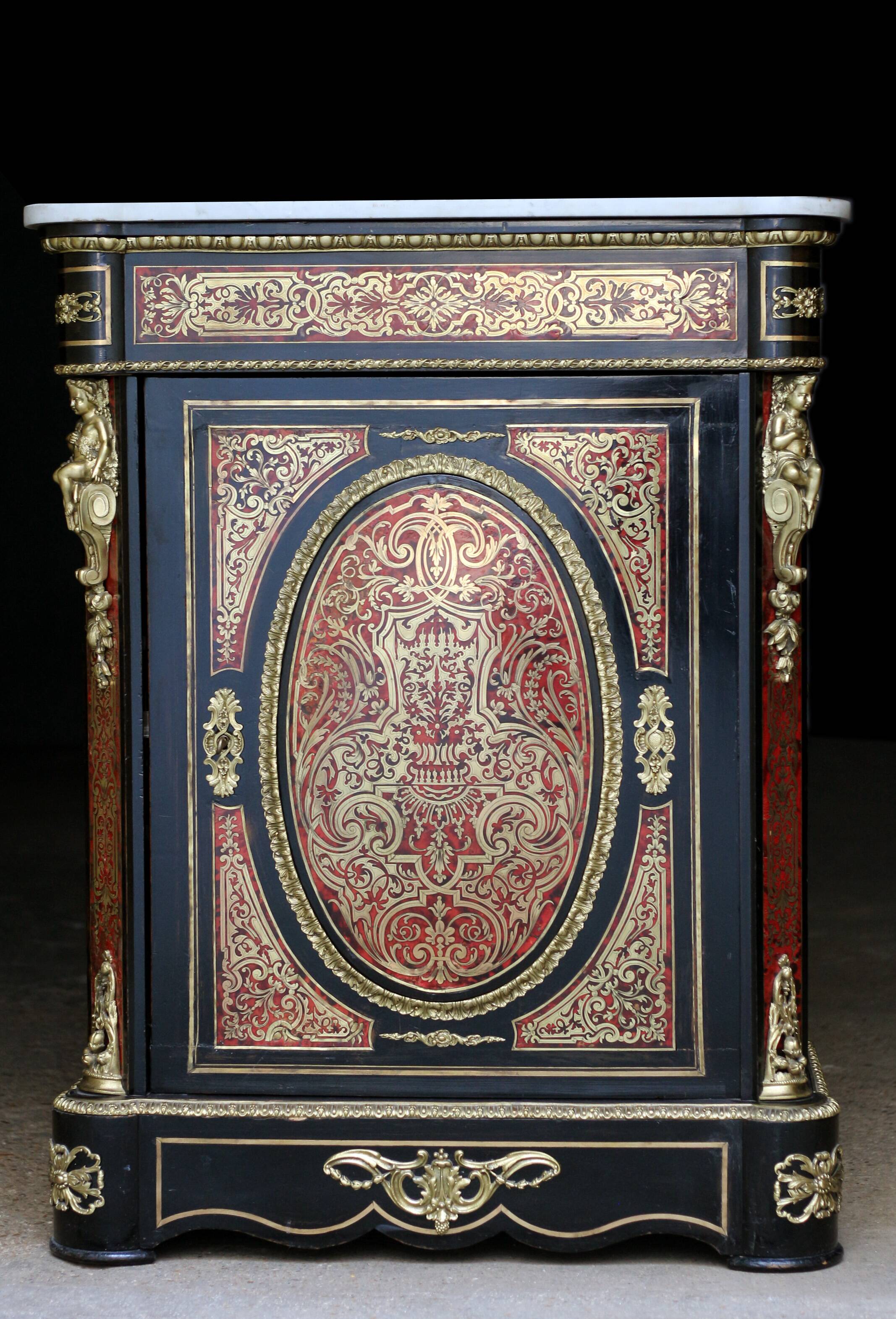 Napoleon III sideboard (late 19th century), marble, Boulle marquetry.