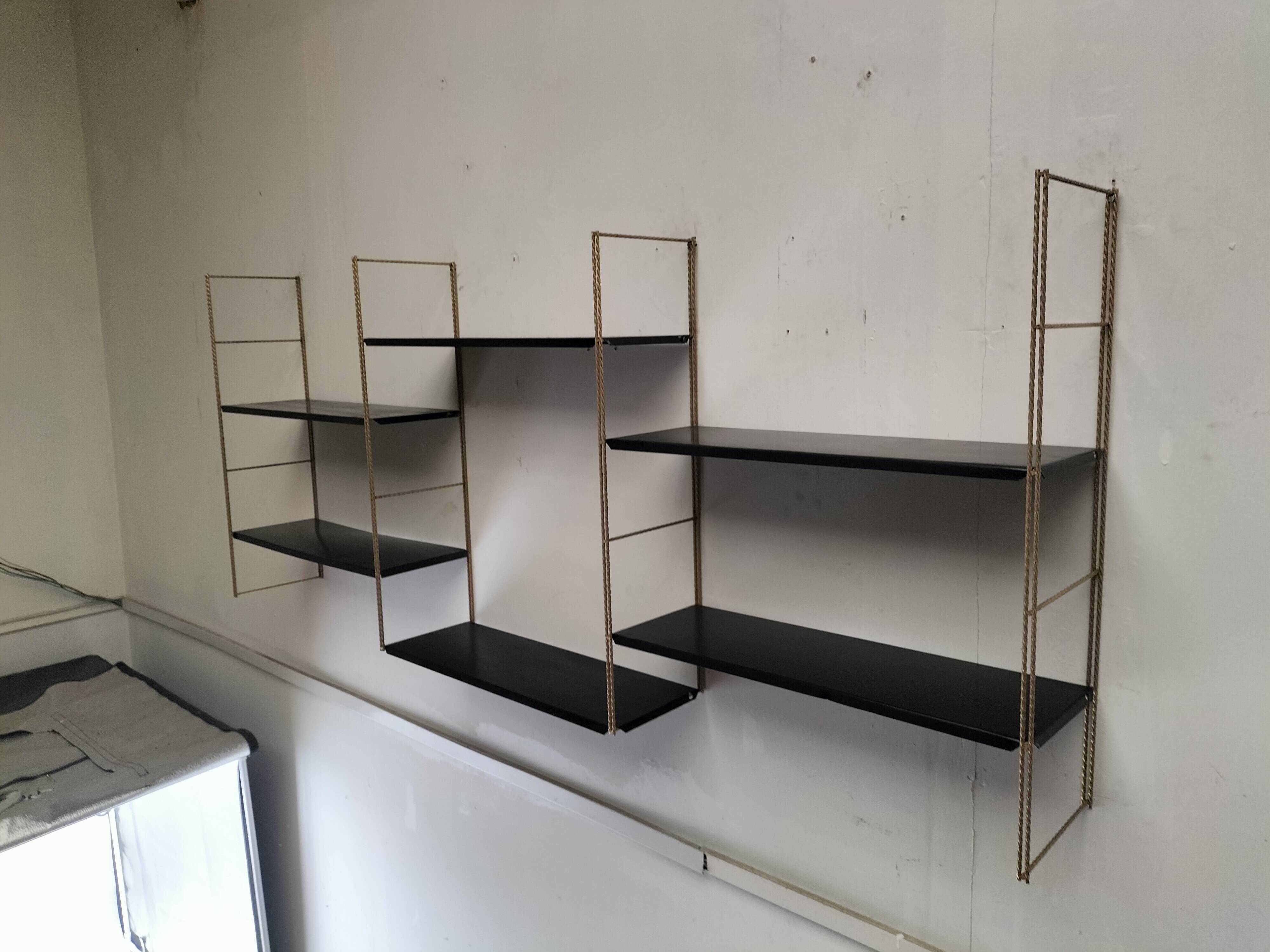 Modular black metal shelf