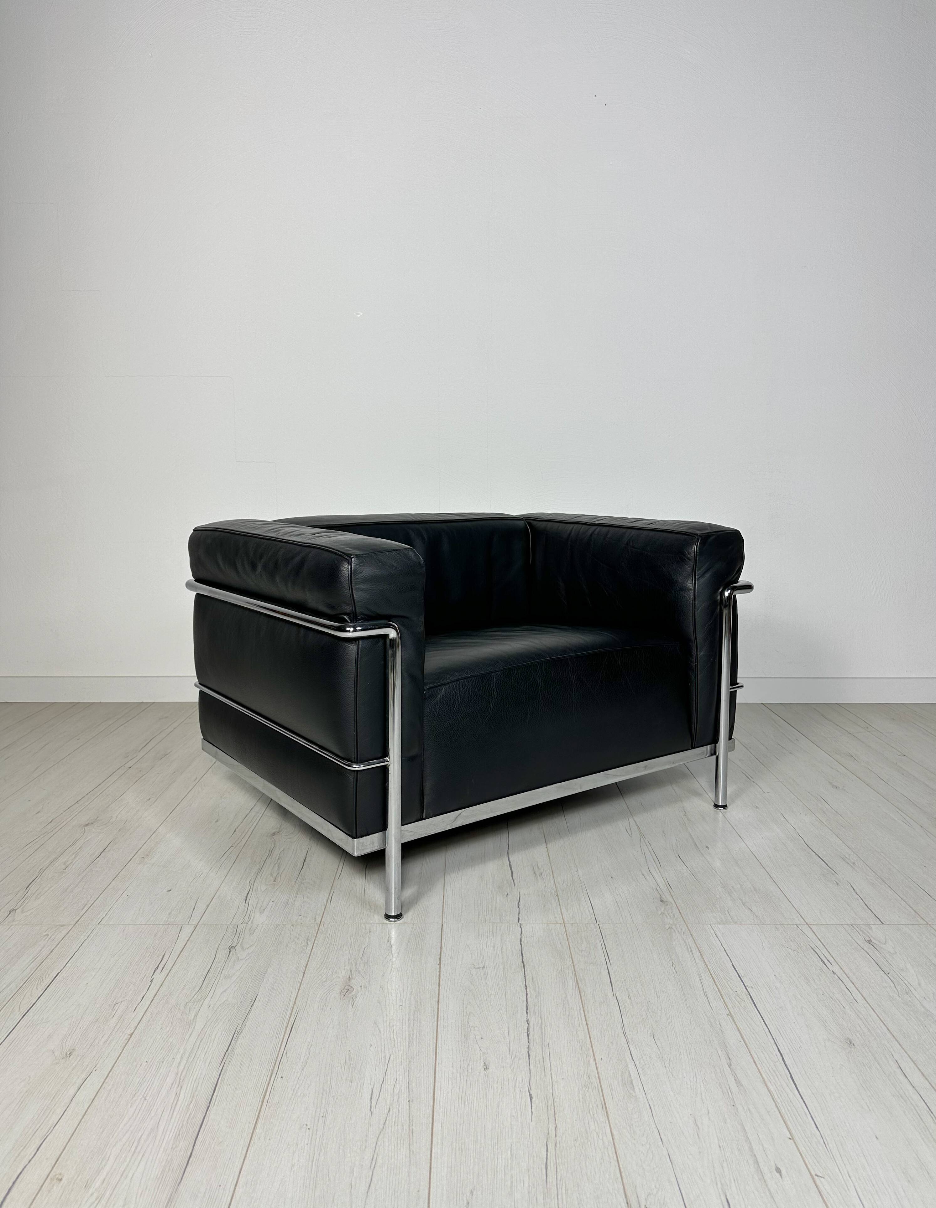 Fauteuil vintage en cuir lc3 par le corbusier & charlotte perriand - cassina