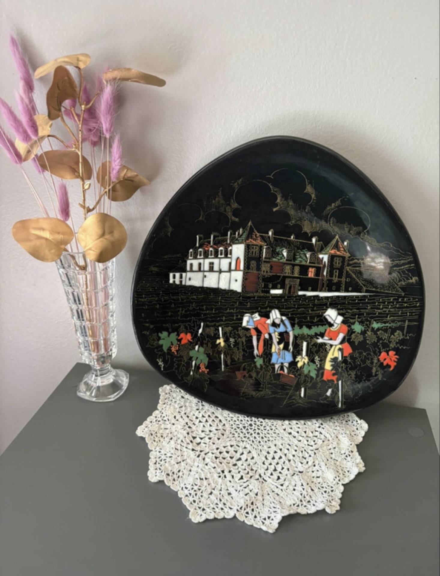 Assiette décorative Longwy décor de vendanges