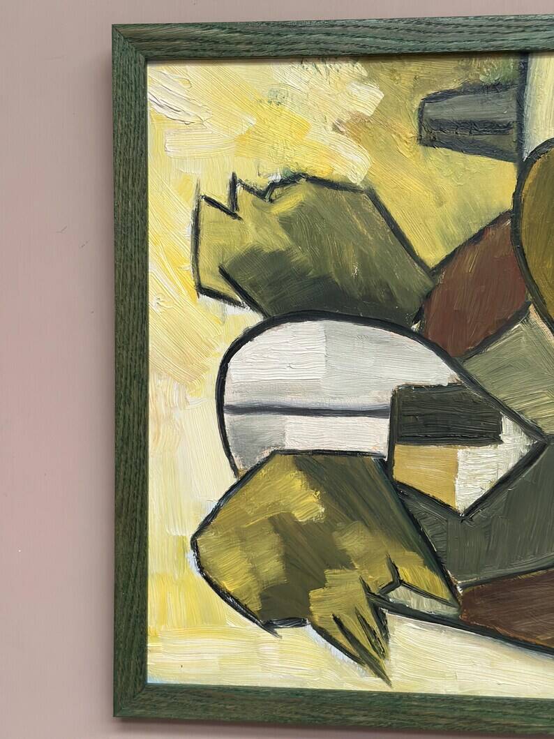 Huile sur panneau d'origine suédoise – « Composition abstraite » – Signée – Vintage