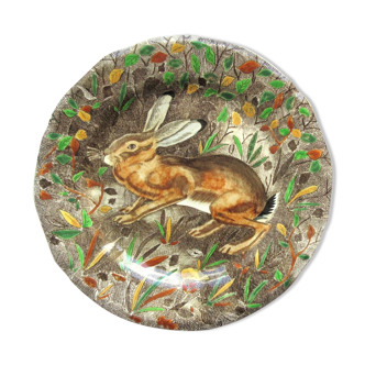 Assiette plate signée Gien série Rambouillet, mosèle Le lièvre, 26cm