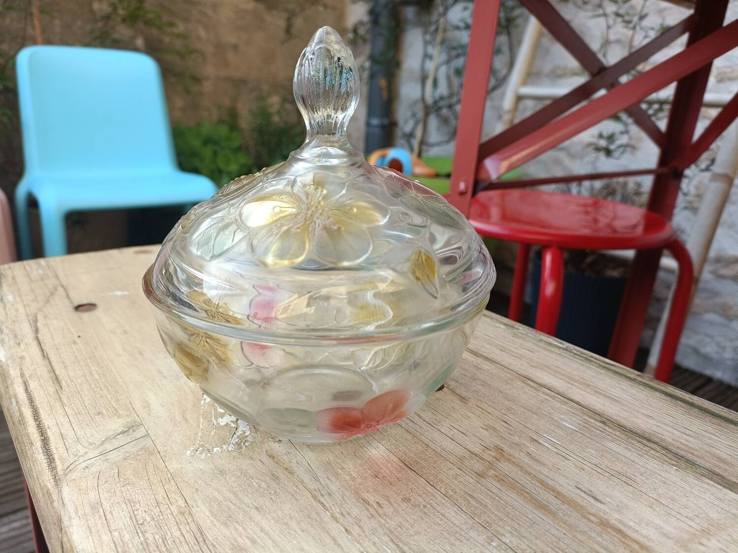 Candy dish, painted glass sugar bowl