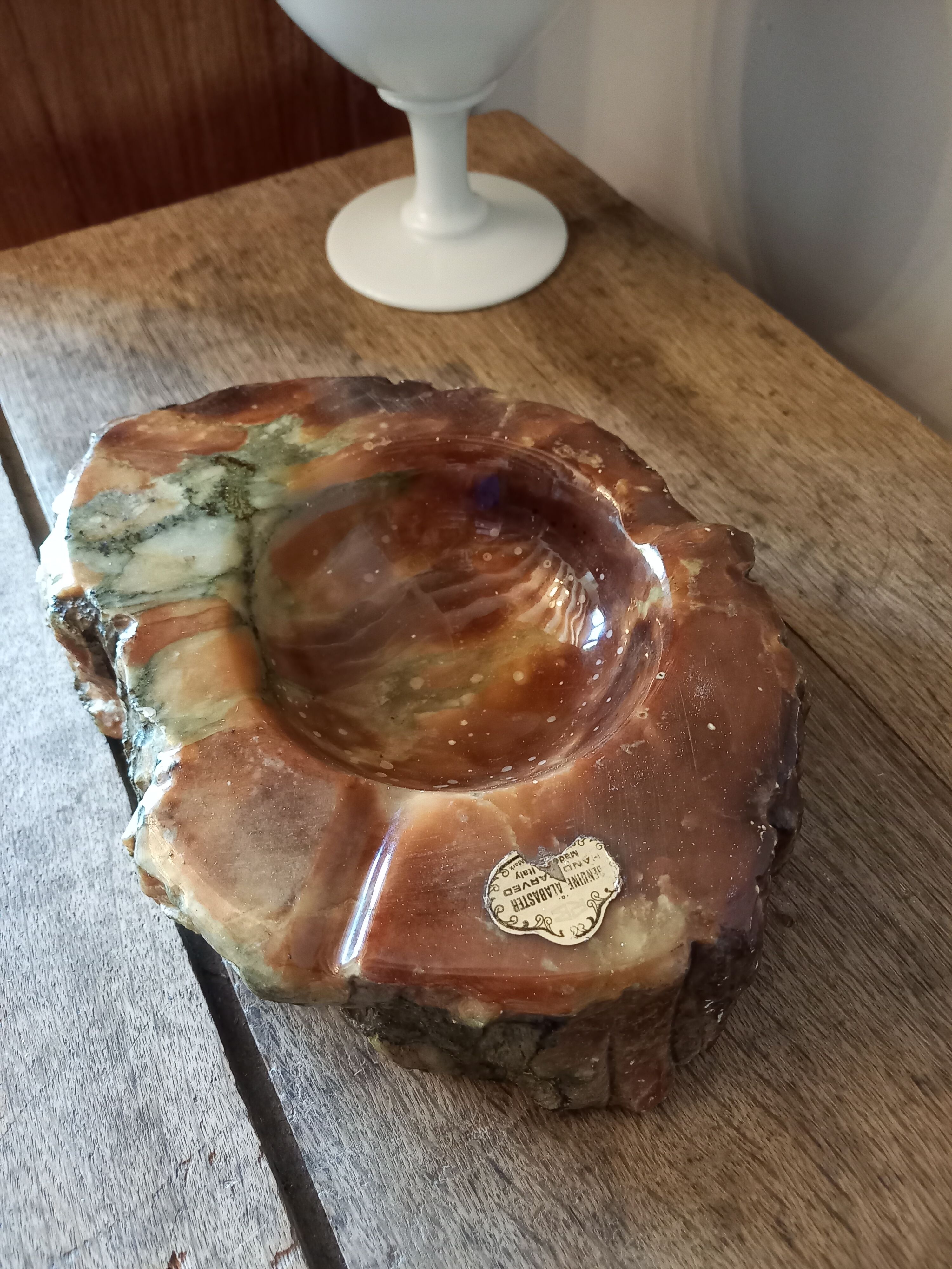 Large vintage alabaster pocket-empty ashtray