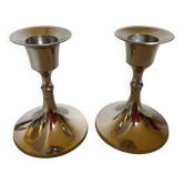 Pair of small silver metal tulip foot candle holders