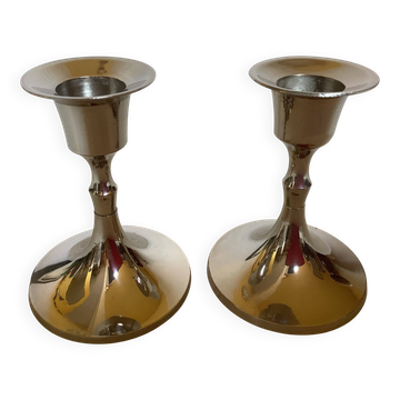 Pair of small silver metal tulip foot candle holders