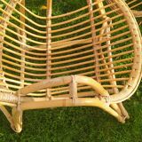 Set of 2 vintage armchairs shape basket in rattan I
