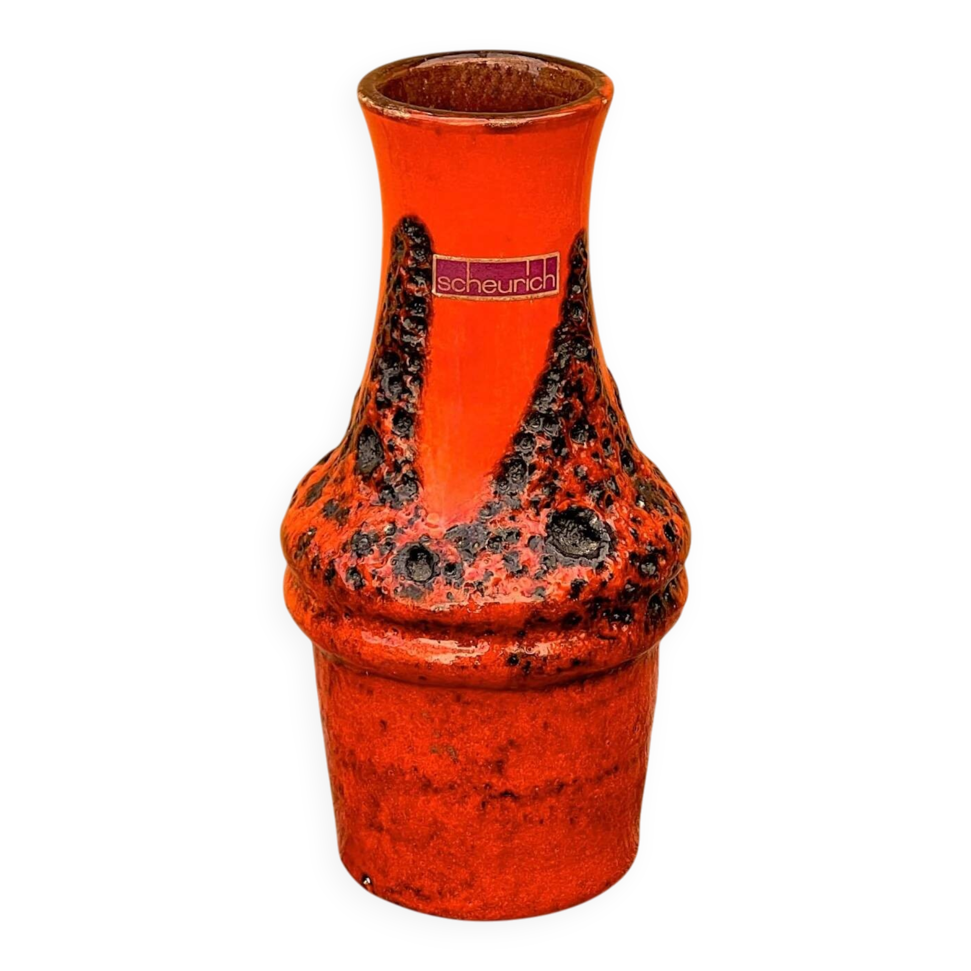 Vase Scheurich Fat Lava rouge et brun – Modèle 209-18 – Années 1970