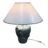 Handmade French ceramic lamp with ivy & frogs in turquoise glaze with gold accents