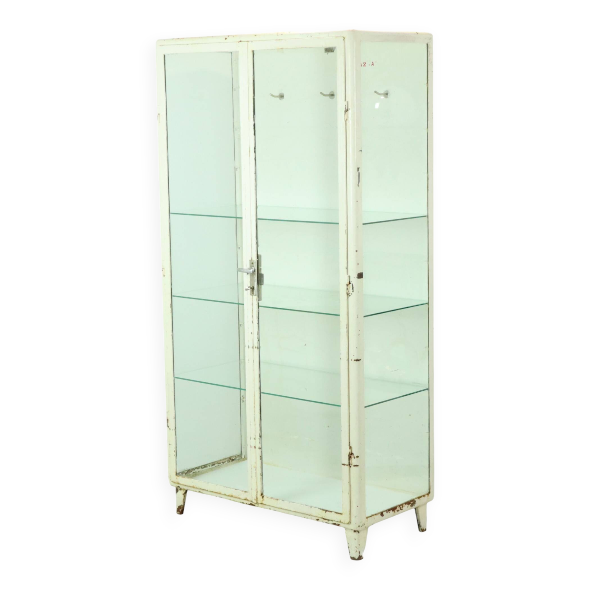 Old Metal Pharmacy Cabinet Medicine Cabinet Glass Industrial 1970s