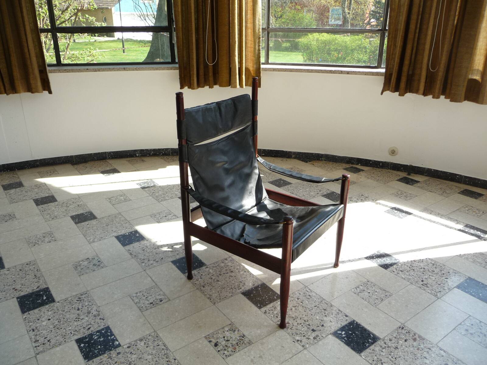 Danish Modern Leather High Back Safari Chair by Erik Wørts for Nils Eillersen, 1960s