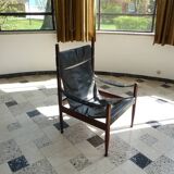 Danish Modern Leather High Back Safari Chair by Erik Wørts for Nils Eillersen, 1960s