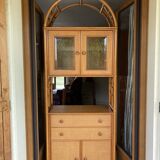 Meuble vaisselier bois et rotin