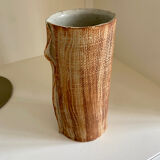 Contemporary ceramic vase, striated draped stoneware, signed