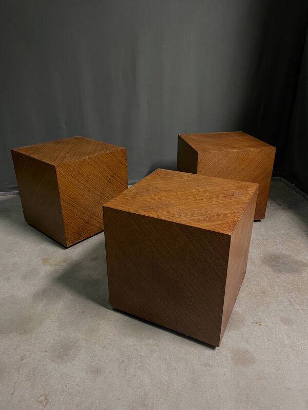 Ensemble de 3 tabourets/tables d'appoint en bois