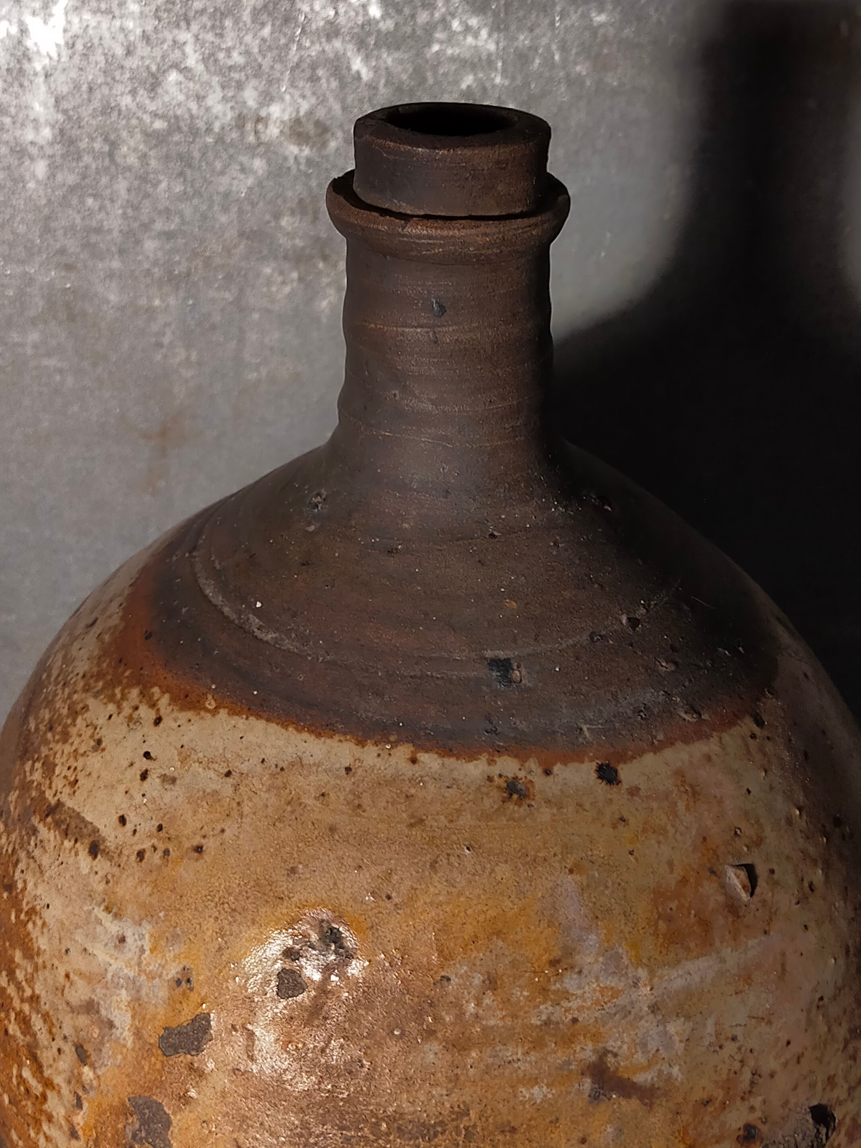 Potter bottle enamelled earth art-populaire XIXth