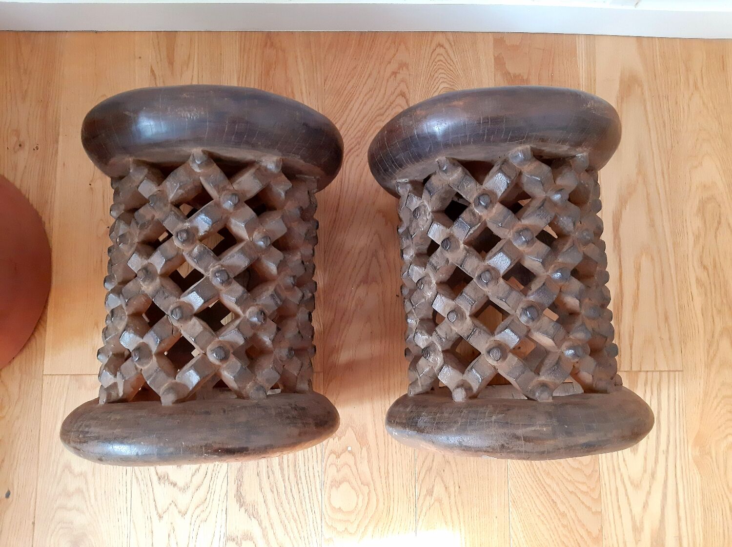 Set of 2 African Bamilike Cameroon stools, year 1950