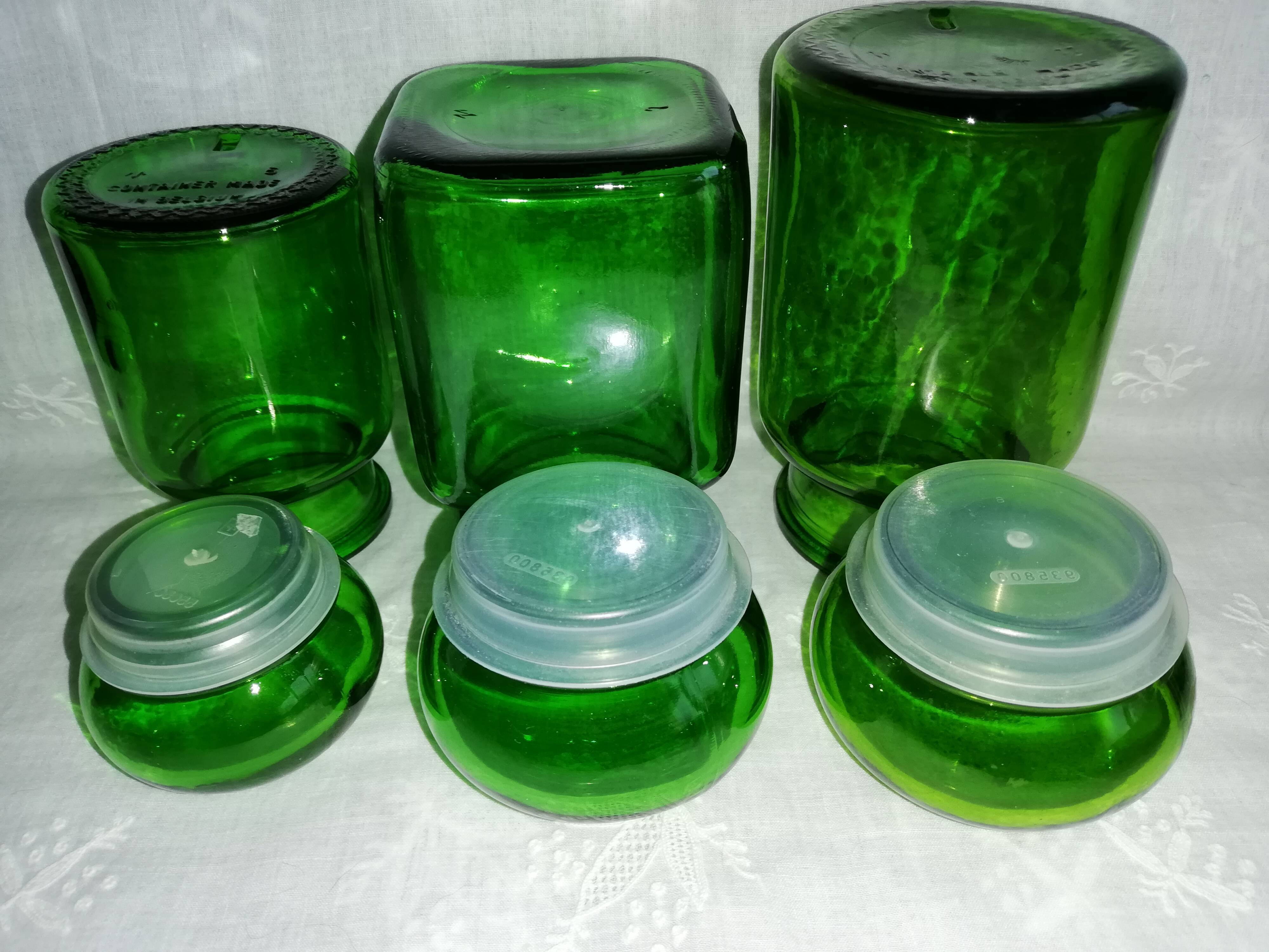 Trio of green jars