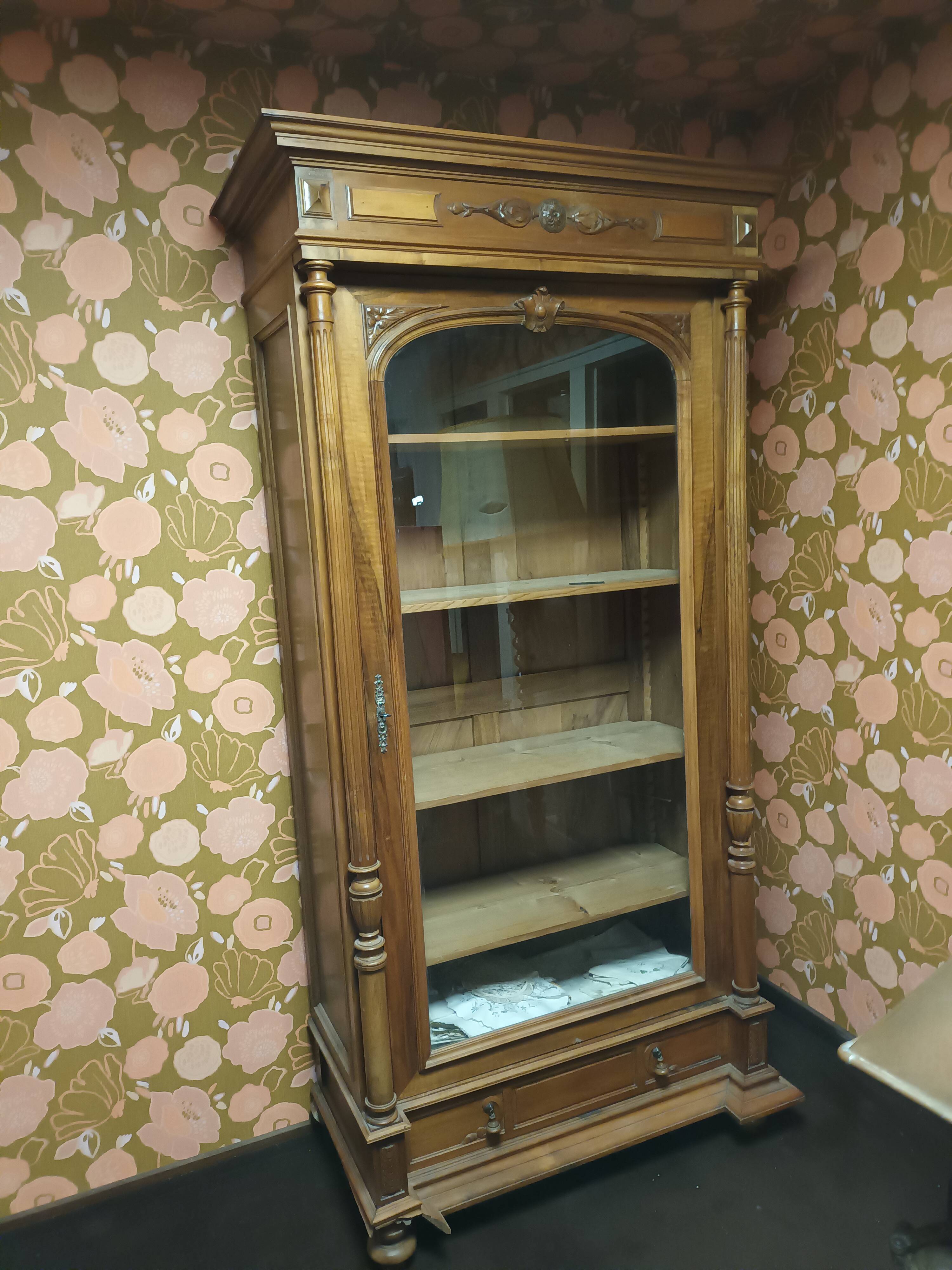 Walnut glass cabinet