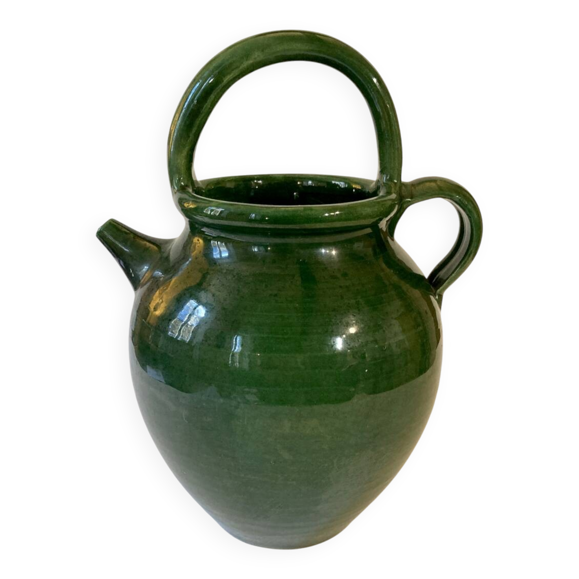 Emerald green glazed terracotta goat jug