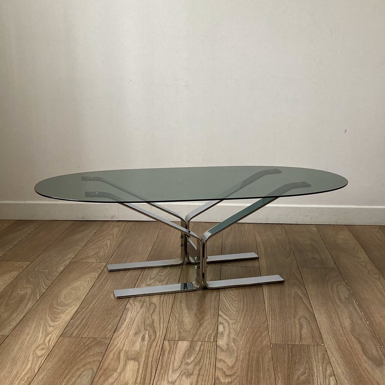 Coffee table 70s chrome and glass