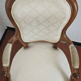 Louis Philippe armchair in walnut wood with white shield upholstery