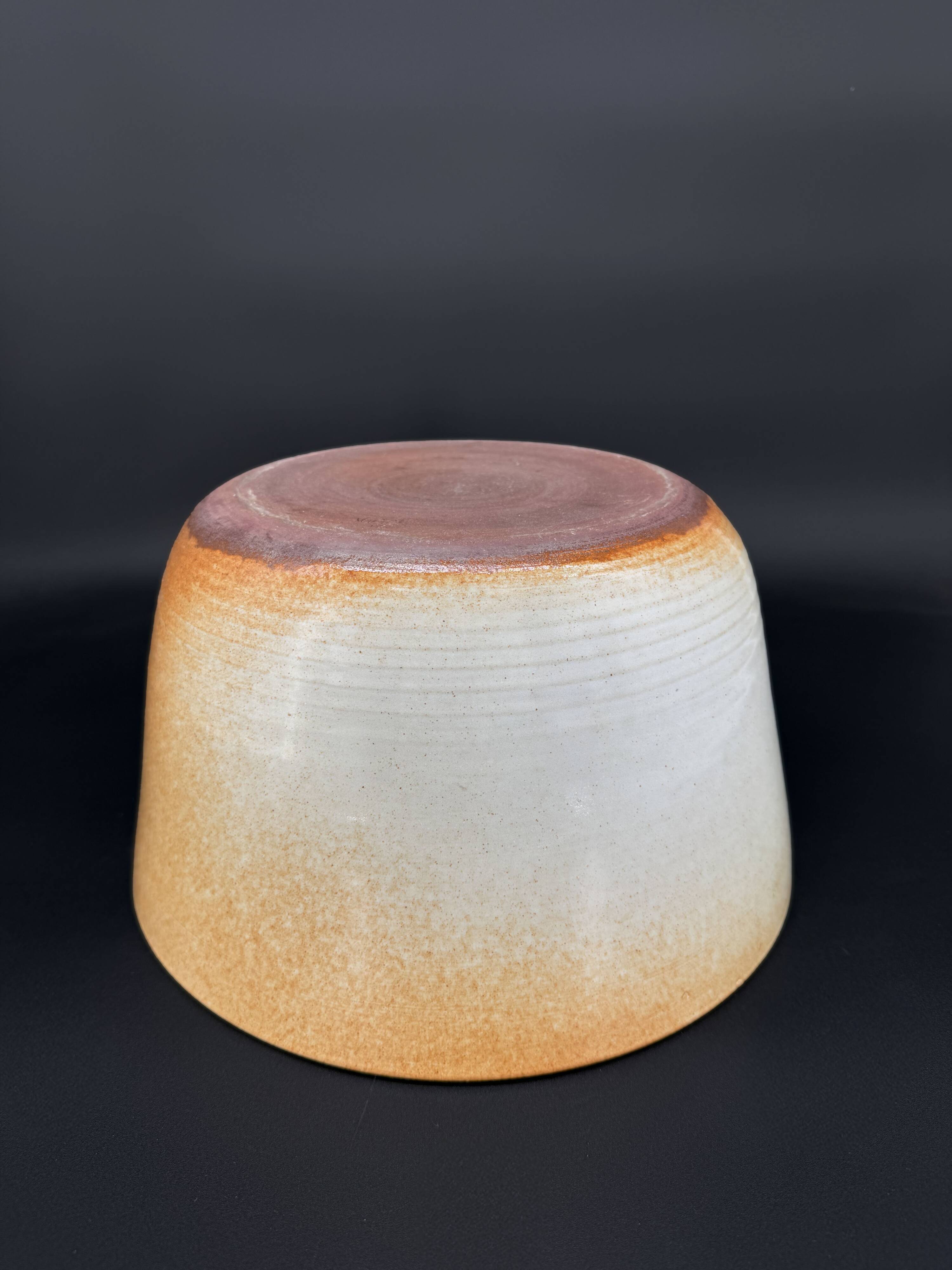 Vintage glazed stoneware large salad bowl, France