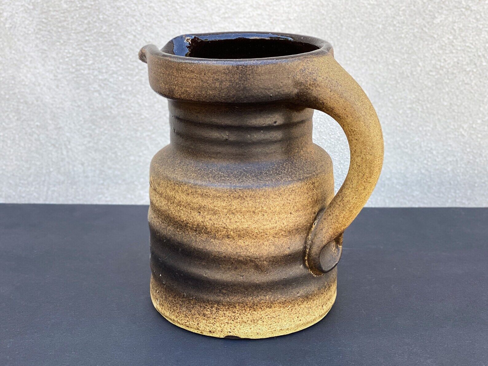 Vintage brown ceramic ear vase / jug vase